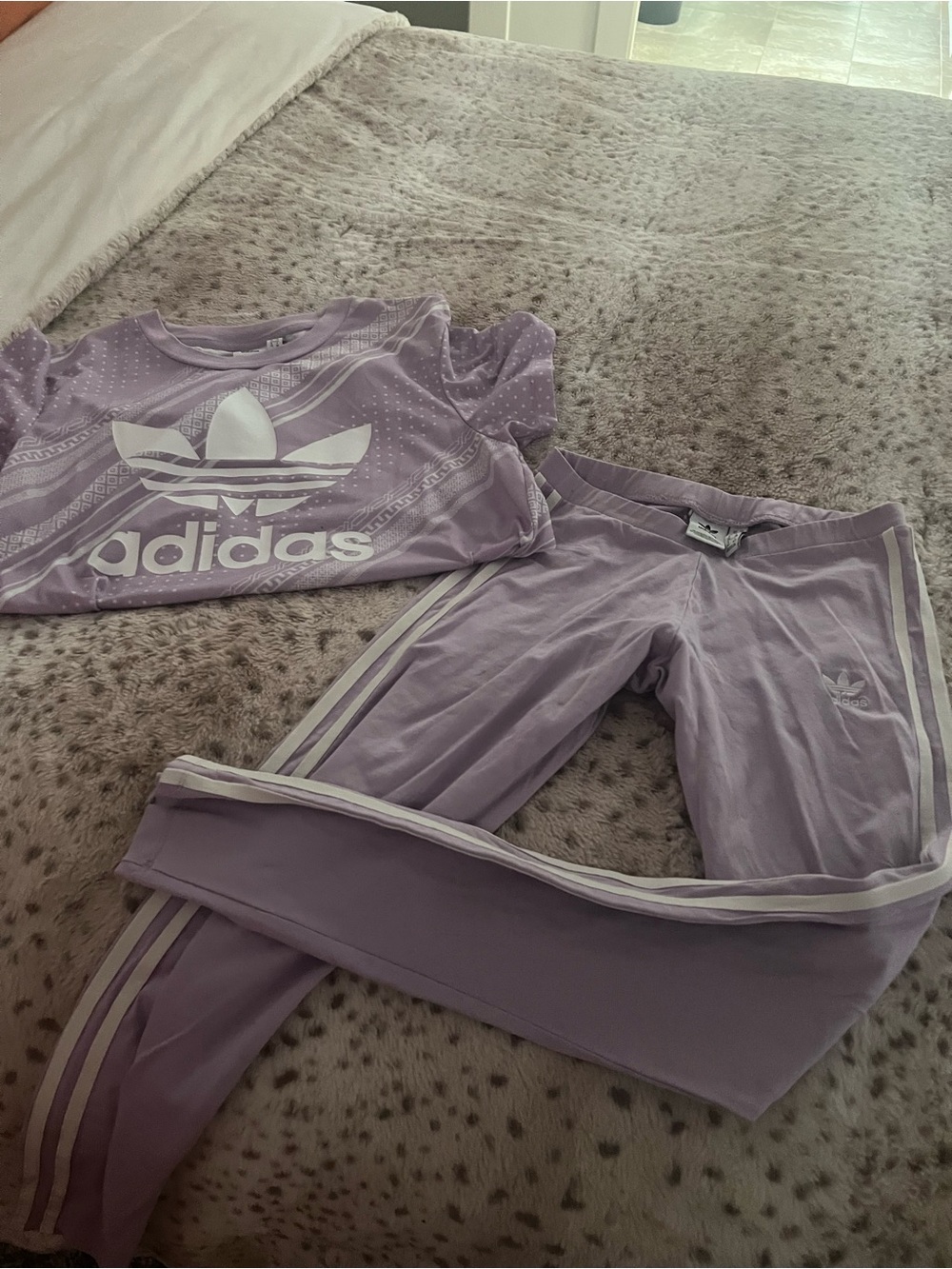 Adidas Tee & Track Pants — Light Purple Two-Piece
